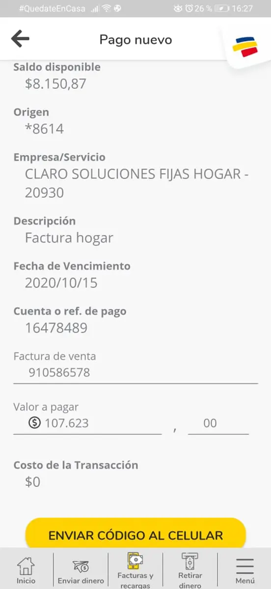 En Bancolombia a la mano paga tu factura Claro