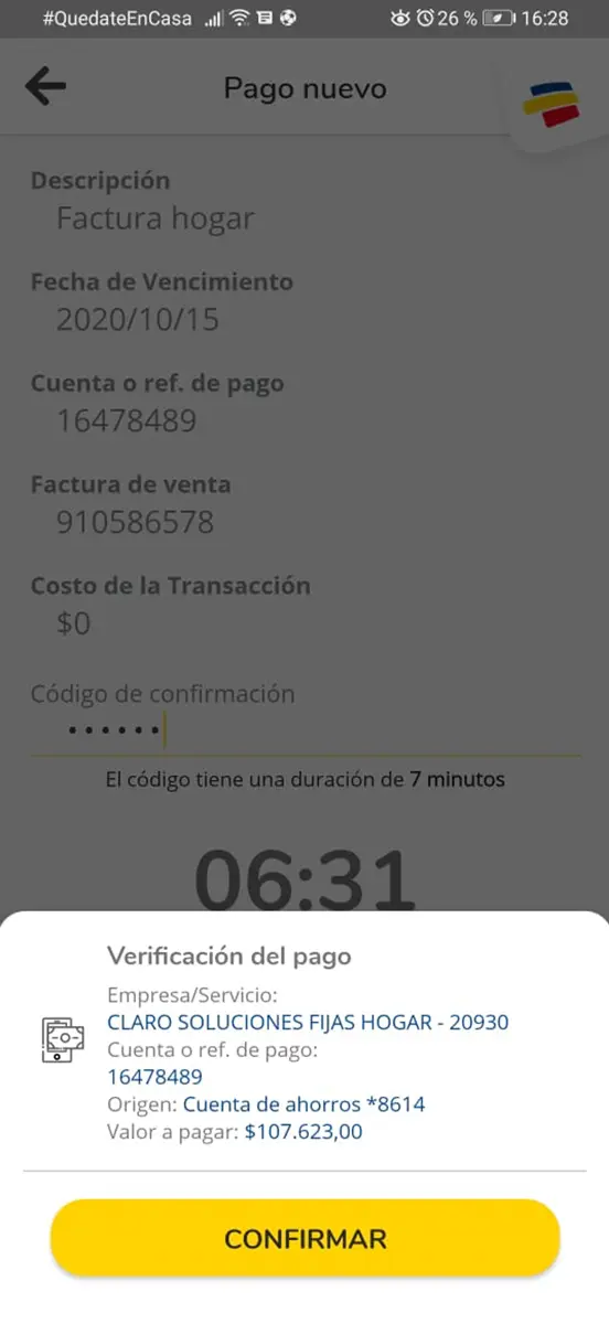 Paga tu factura postpago con Bancolombia