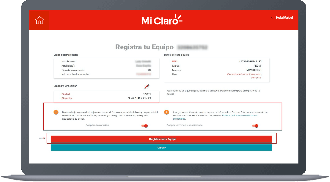 Paso 6 - Información registro de IMEI 