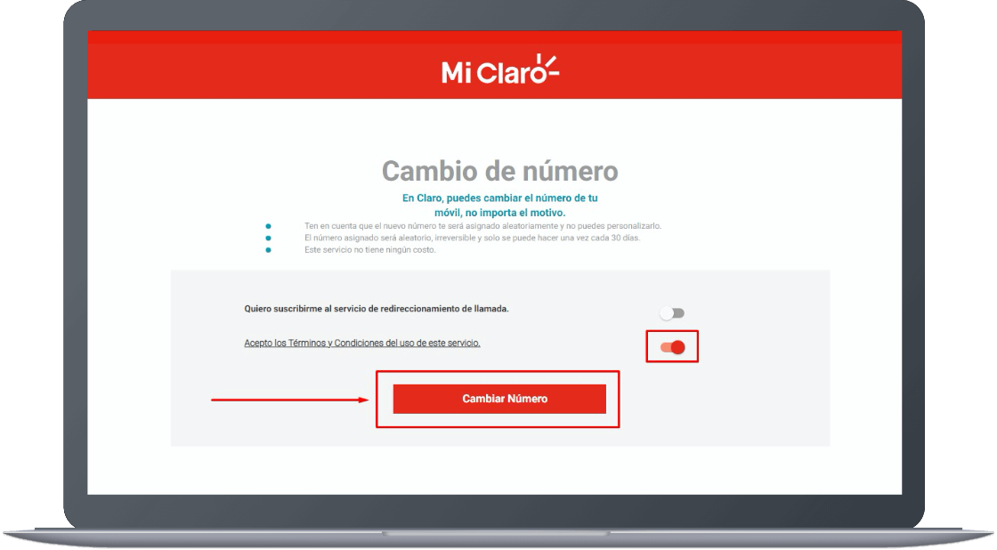 Paso 3 - Cambio de número en Mi Claro web 