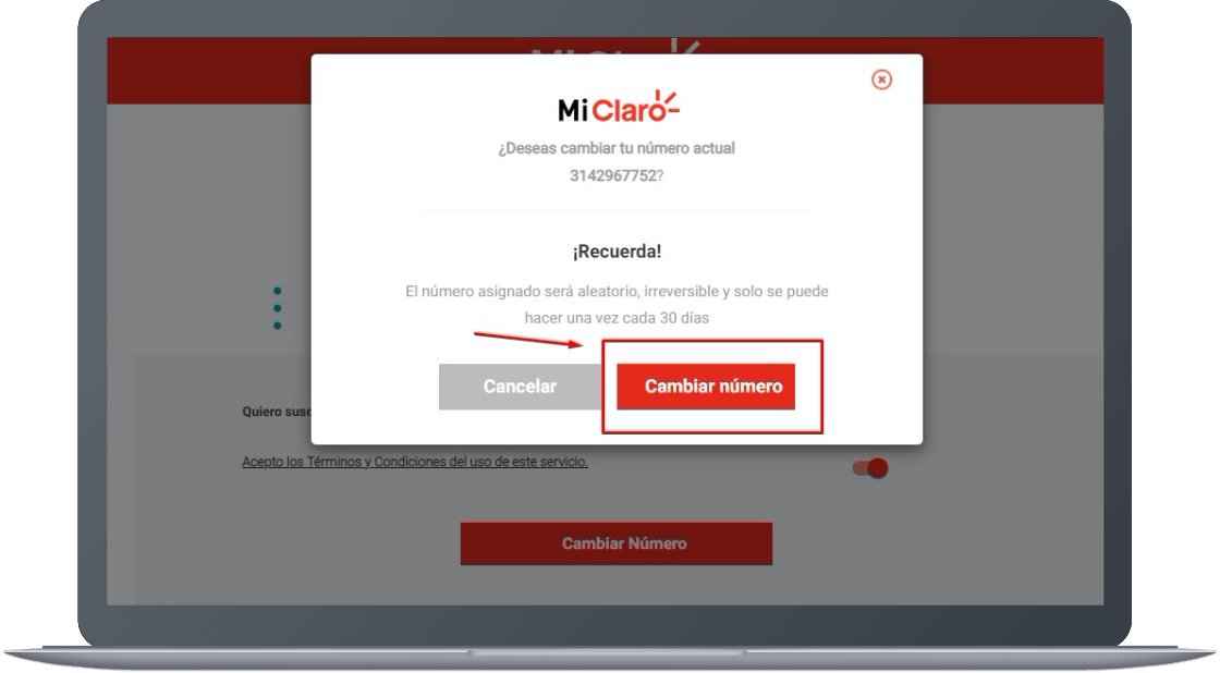 Paso 4 - Cambio de número en Mi Claro web