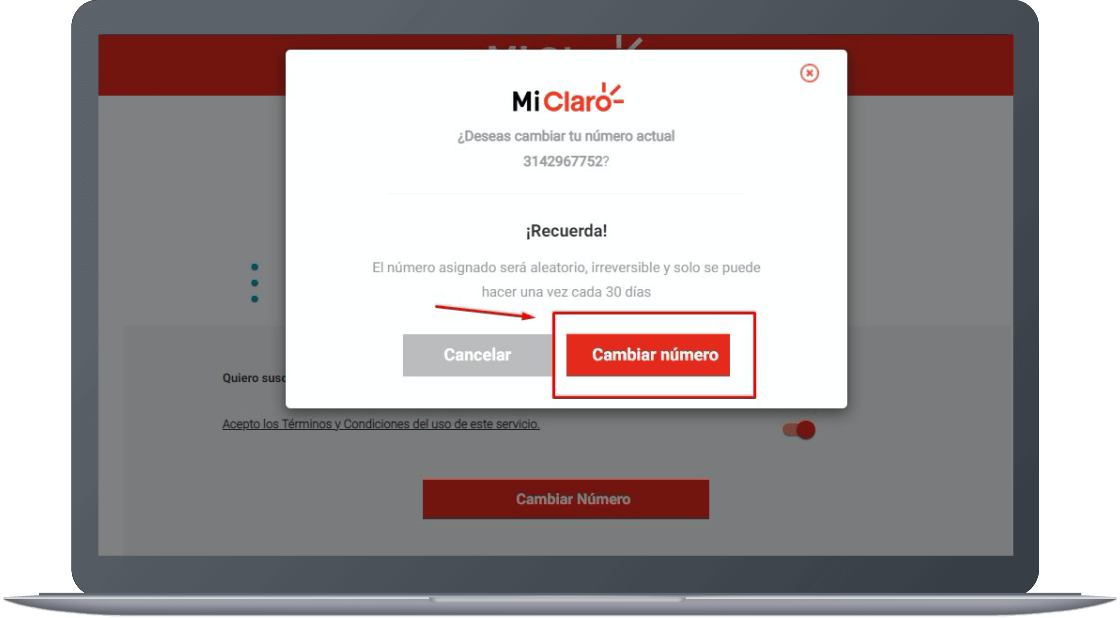 Paso 4 - Cambio de número en Mi Claro web 