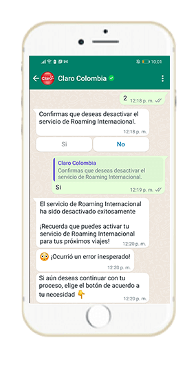 Paso 5 - Desactivar Roaming Internacional WhatsApp Claro 