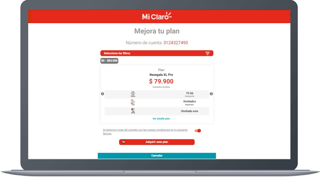 Paso 5 - Cambio de plan Up Grade 