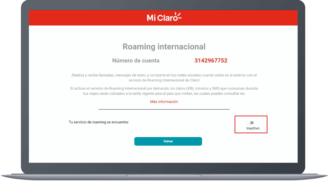 Paso 3 - Activación / desactivación Roaming 