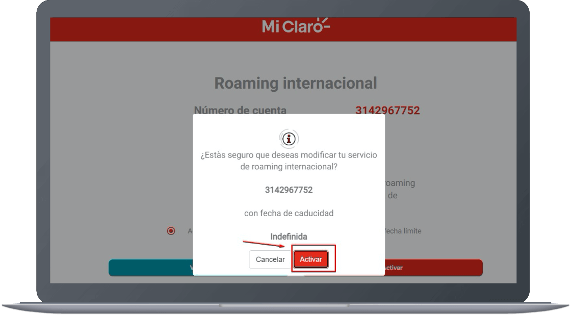 Paso 5 - Activación / desactivación Roaming 