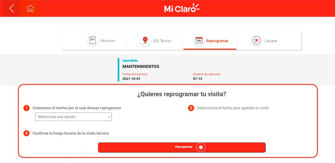 Paso 5 – Reagenda o Cancela Visitas técnicas 