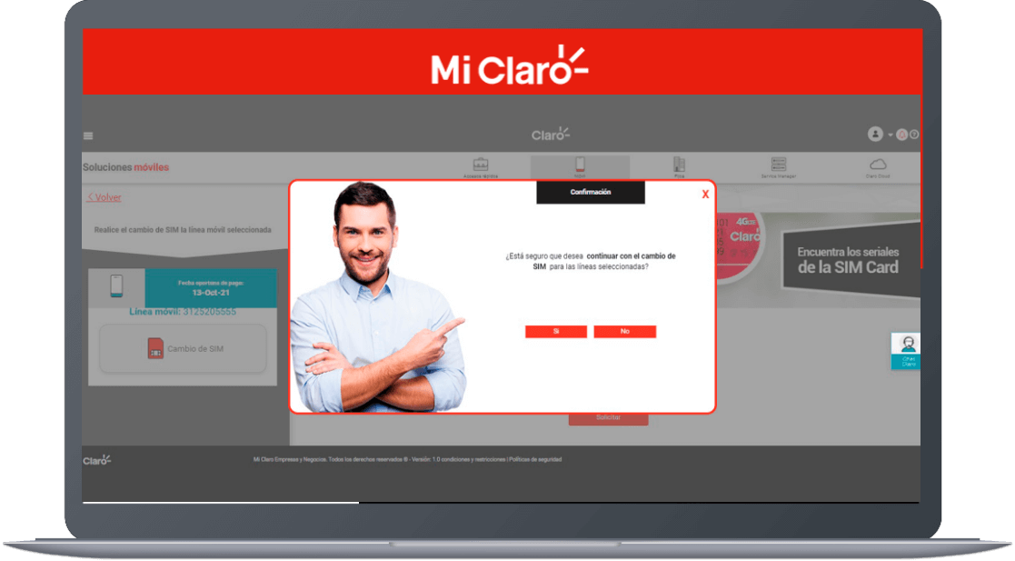 Paso 7 - Cambio de sim card para empresas Mi Claro web 