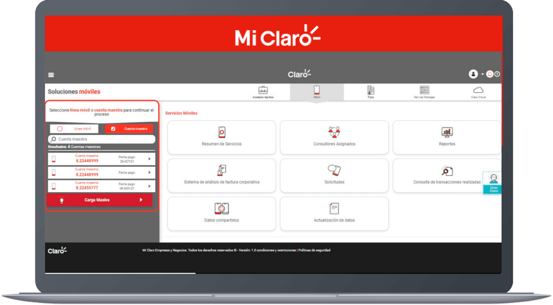 Paso 9 - Cambio de sim card para empresas Mi Claro web 