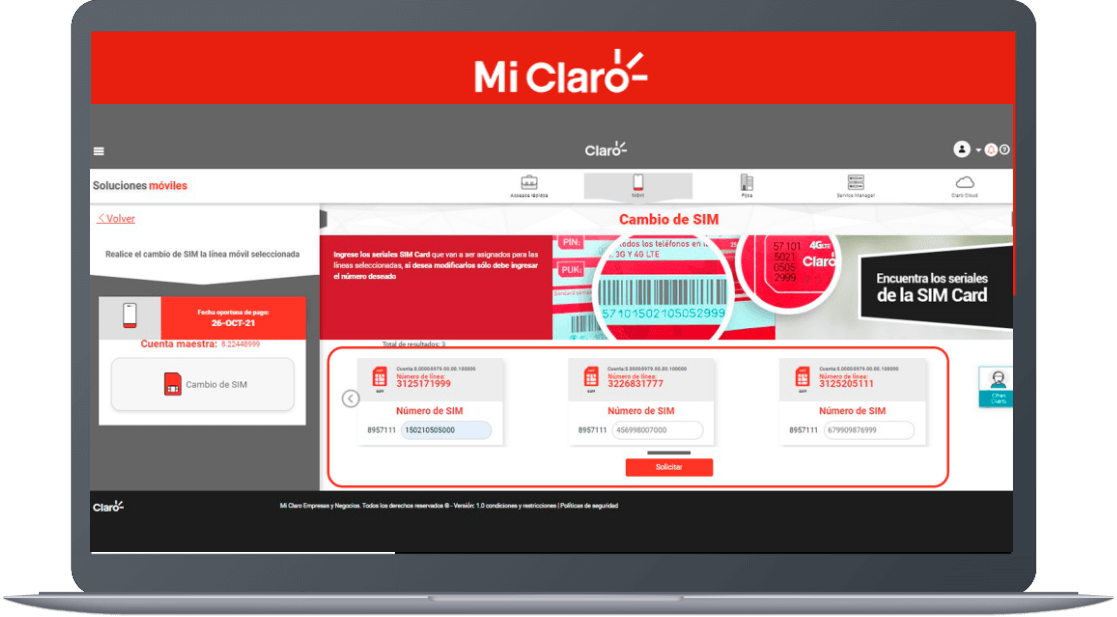 Paso 12 - Cambio de sim card para empresas Mi Claro web 