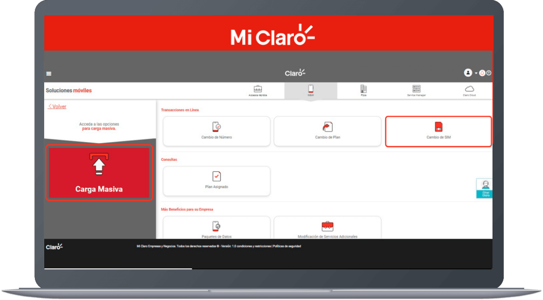 Paso 13 - Cambio de sim card para empresas Mi Claro web 