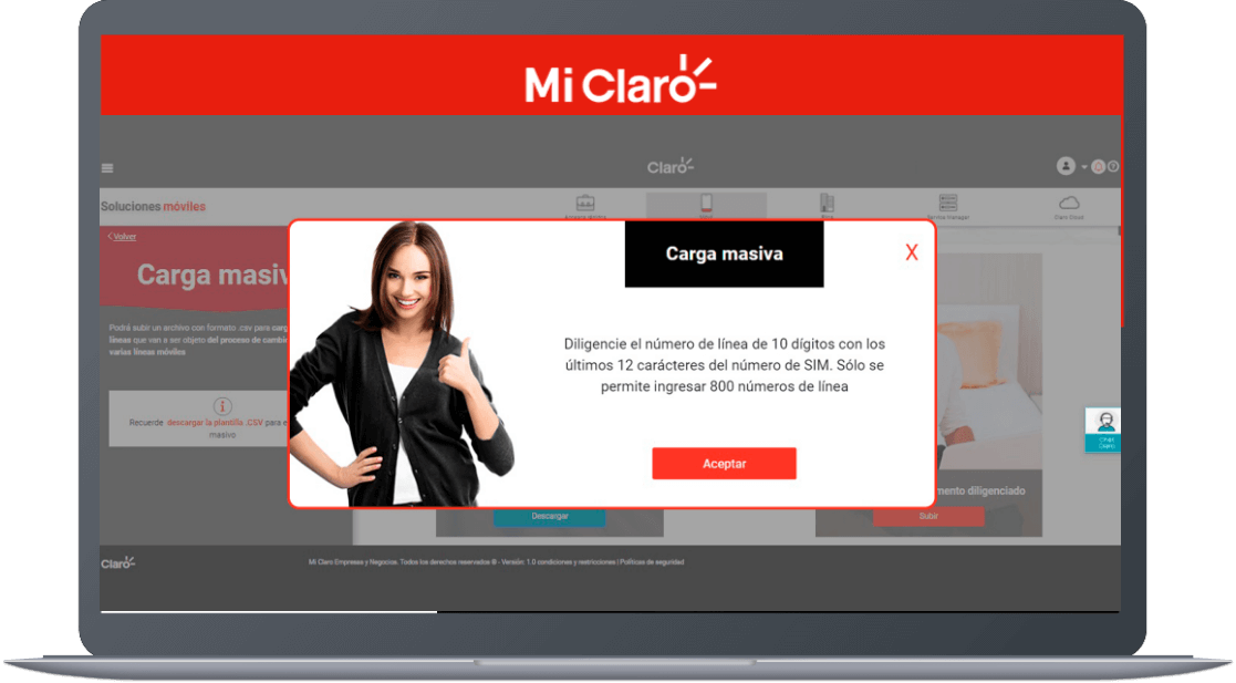 Paso 15 - Cambio de sim card para empresas Mi Claro web 