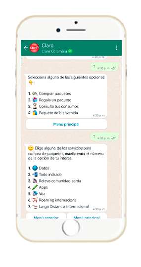 Paso 3 – Paquetes y recargas WhatsApp Claro 