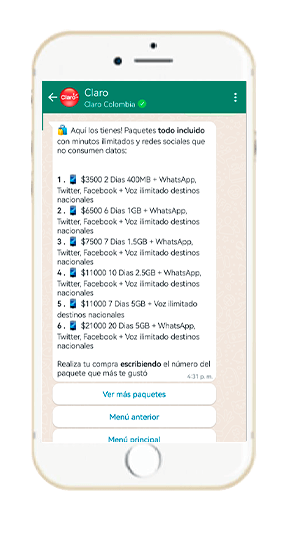 Paso 4 – Paquetes y recargas WhatsApp Claro 