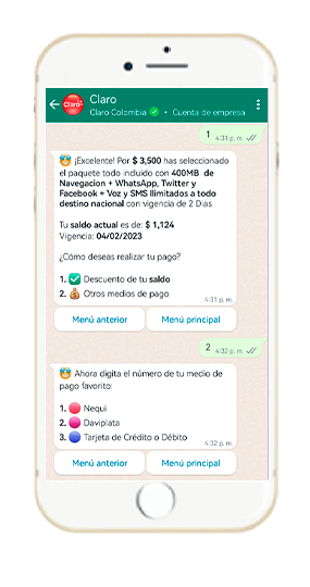 Paso 6 – Paquetes y recargas WhatsApp Claro 