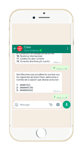 Paso 3 - Consulta Línea o cuenta Hogar WhatsApp Claro 