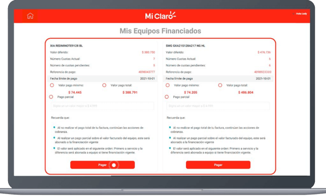 Paso 4 - Consulta y paga tus equipos financiados en mi Claro web 