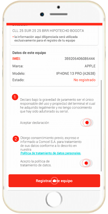 Paso 5 - Información registro IMEI 