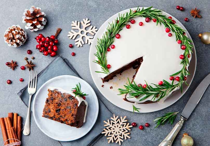 Torta de frutas y vino para Navidad