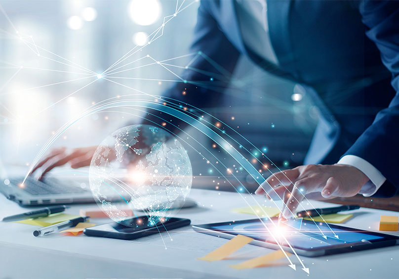 red digital que conecta dispositivos y servicios tecnológicos