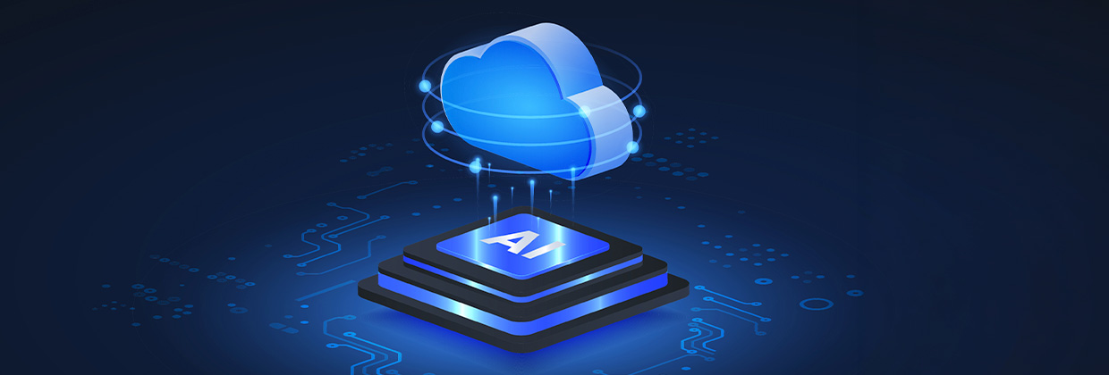 Ejecutivo interactuando con interfaz de inteligencia artificial en la nube