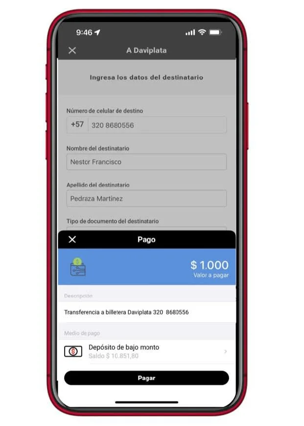 paso seis medio de pago tranferencia nequi o daviplata claro pay