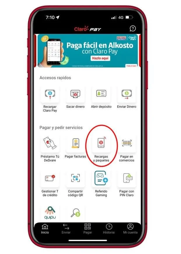 primer paso abre app y selecciona recargas y paquetes