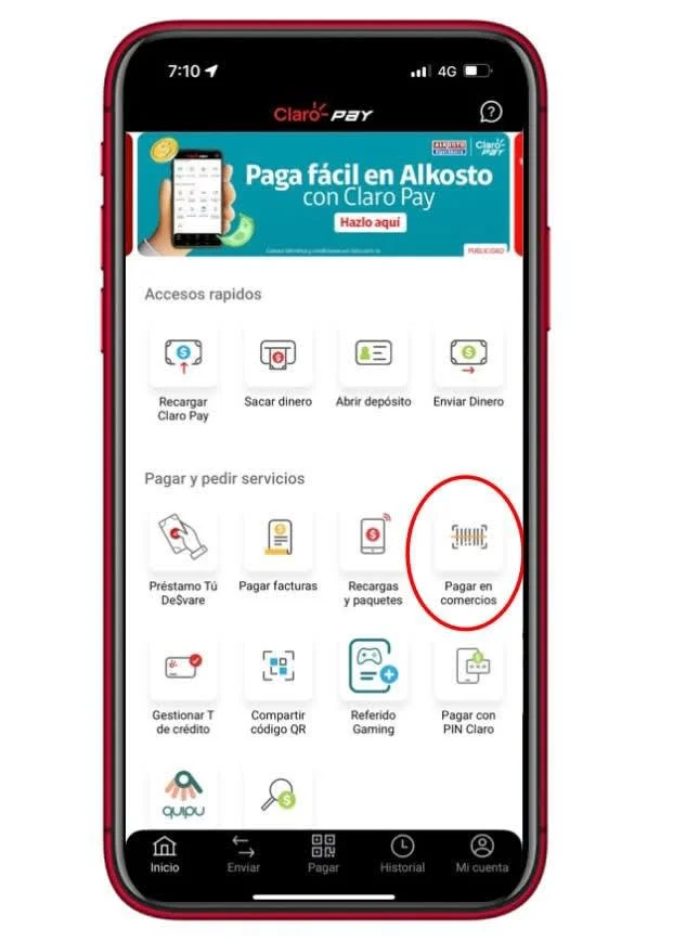 paso uno selecciona pagar en comercios claro pay