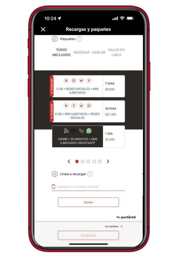 seleccionar paquete de datos de preferencia y digite celular