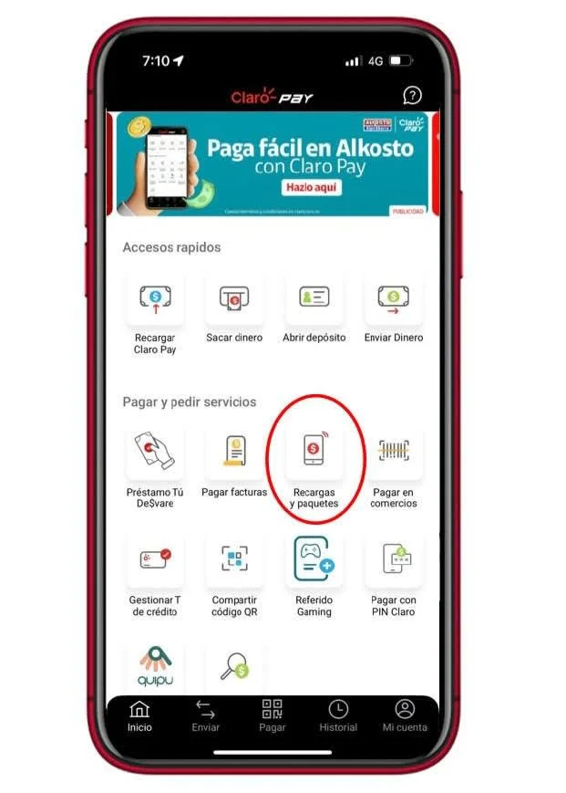 primer paso compra paquetes y recargas claro pay