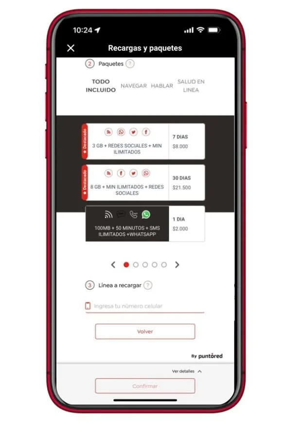 seleccionar paquete de datos de preferencia y digite celular