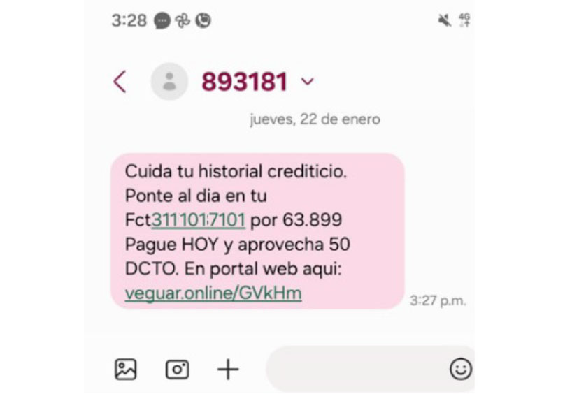 ejemplo de smishing mediante mensaje de texto falso