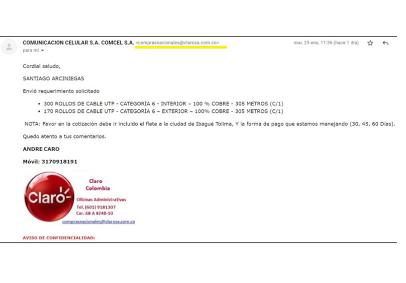 ejemplo de phishing y correo electrónico falso para identificar fraudes
